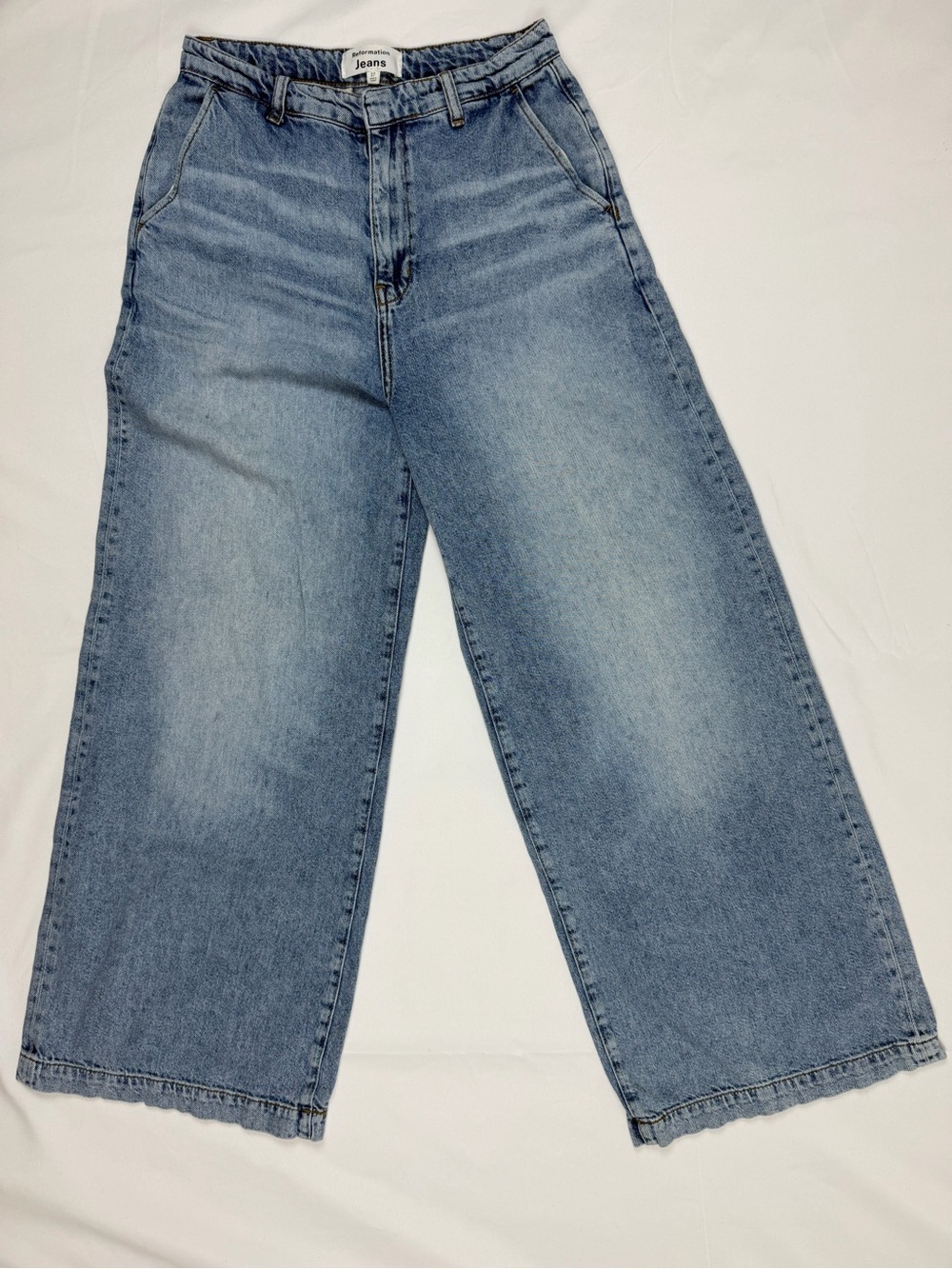 Reformation Jeans 27 High Rise Wide Leg Trouser Jeans Baggy Light Wash Denim